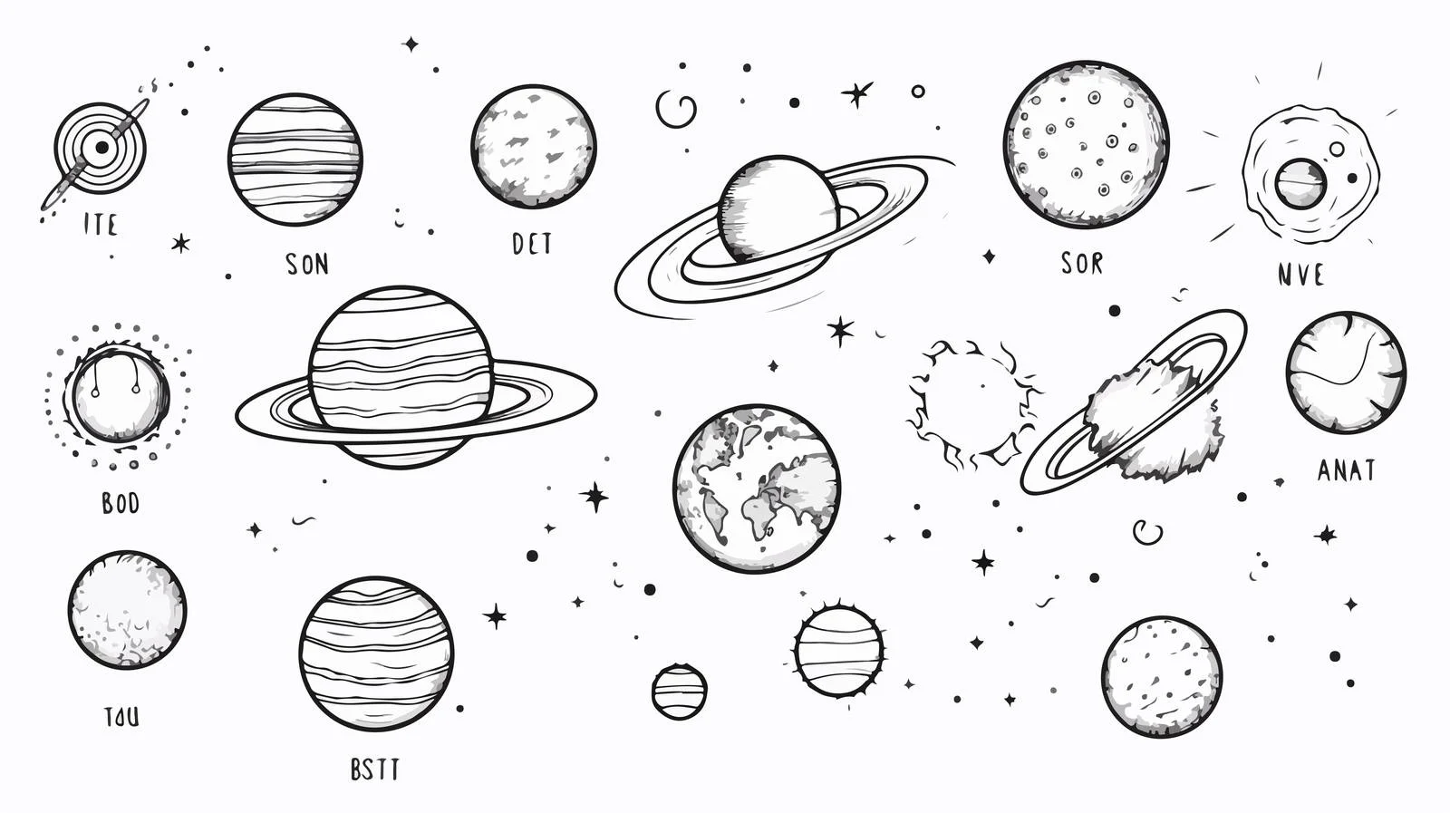 Solar System Planets with Inscriptions — free download from Dotvec