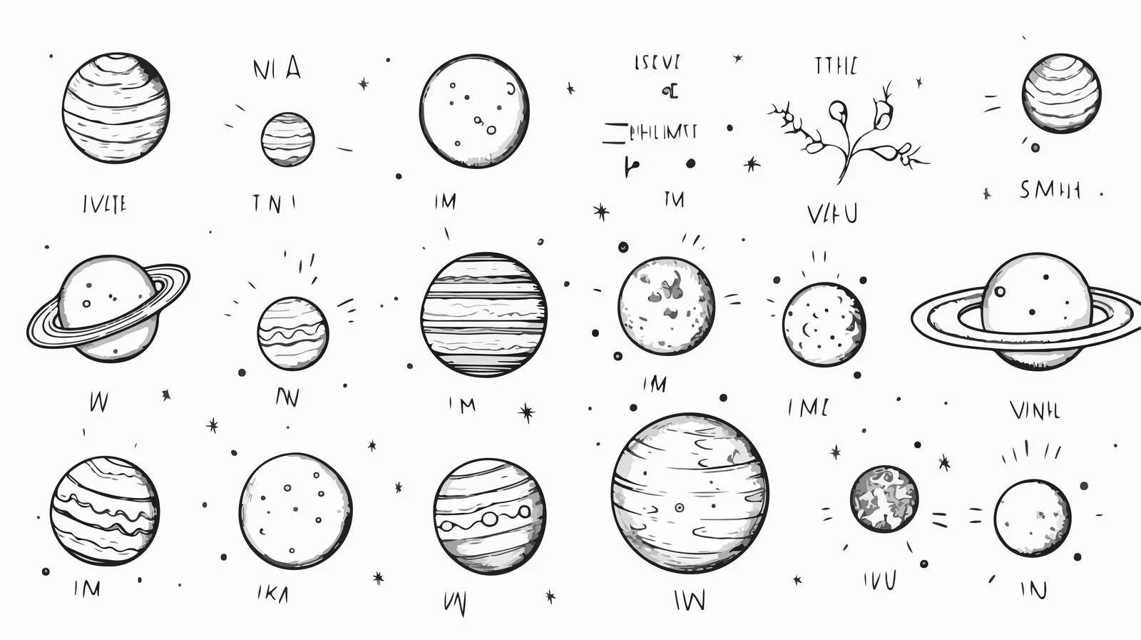 Solar System Planets with Inscriptions Outline — free download from Dotvec
