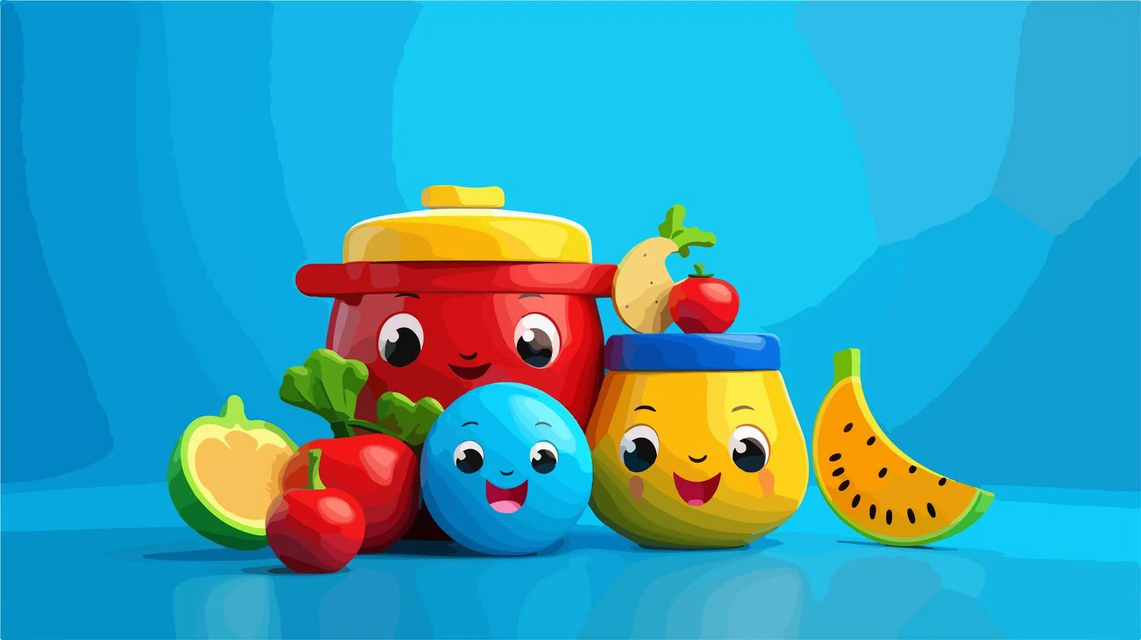 Plastic Food Toys on Blue Background — free download from Dotvec