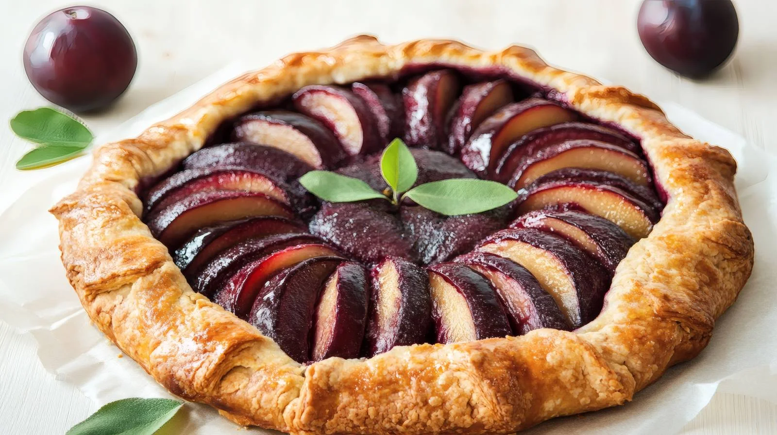 Plum Galette on White Background Setting — free download from Dotvec