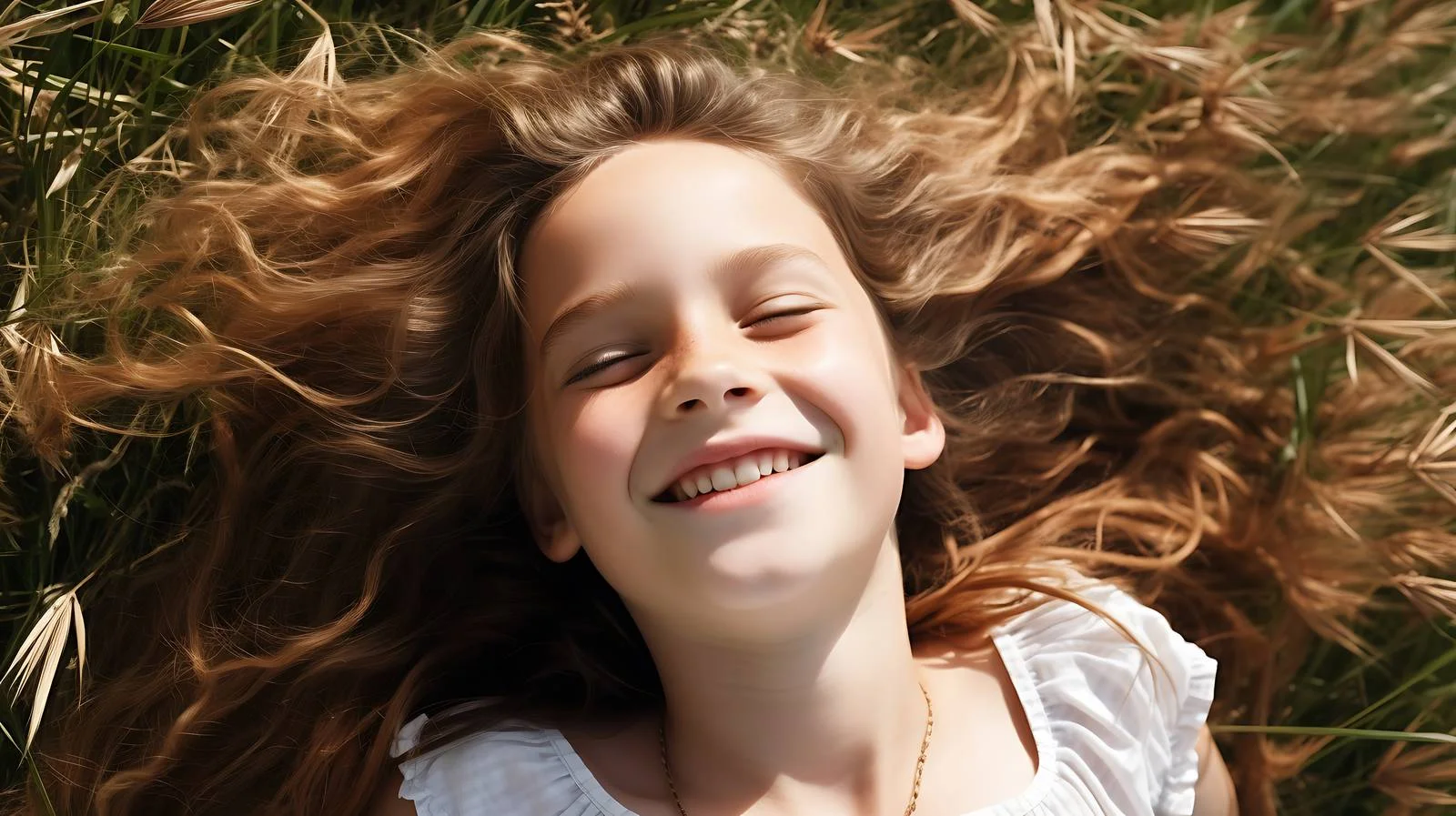 Joyful girl relaxing on grass alone — free download from Dotvec
