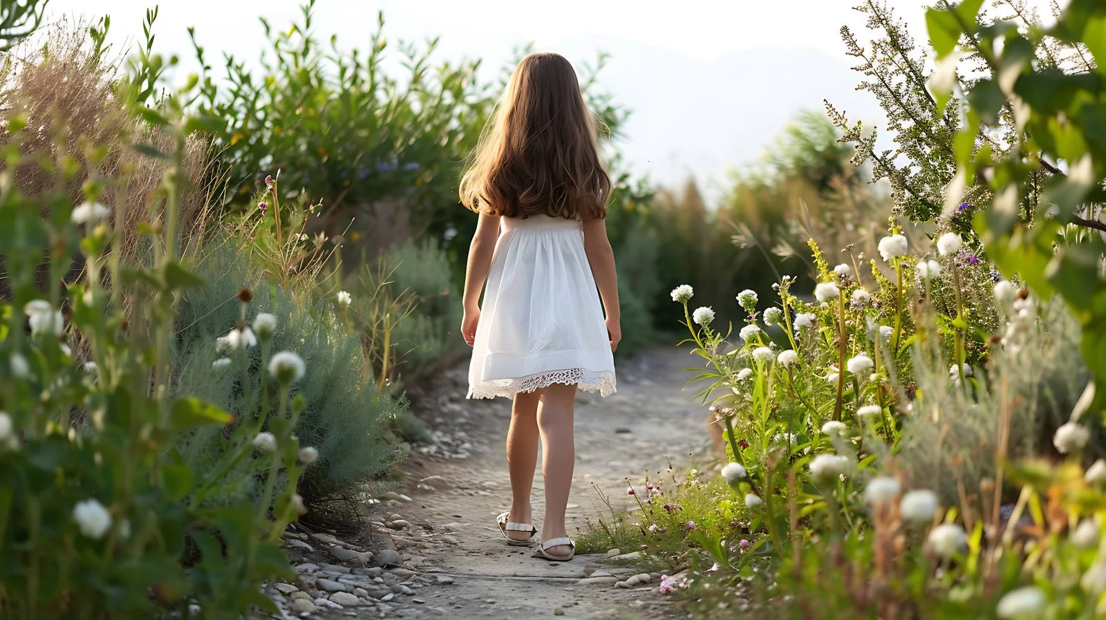 Serene Preteen Girl Strolling through Garden — free download from Dotvec