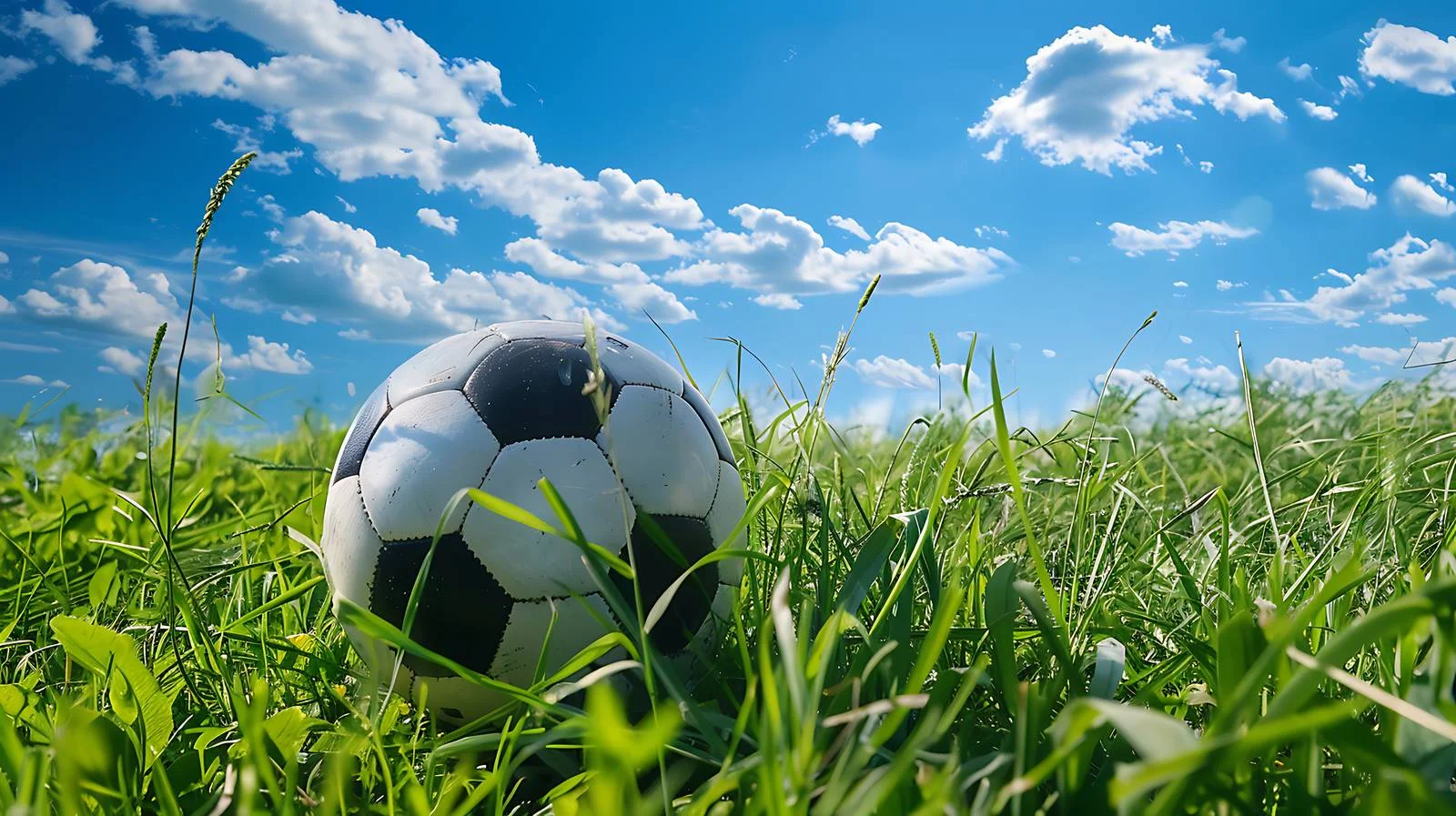 Soccer Ball in Green Grass Under Blue Sky — free download from Dotvec