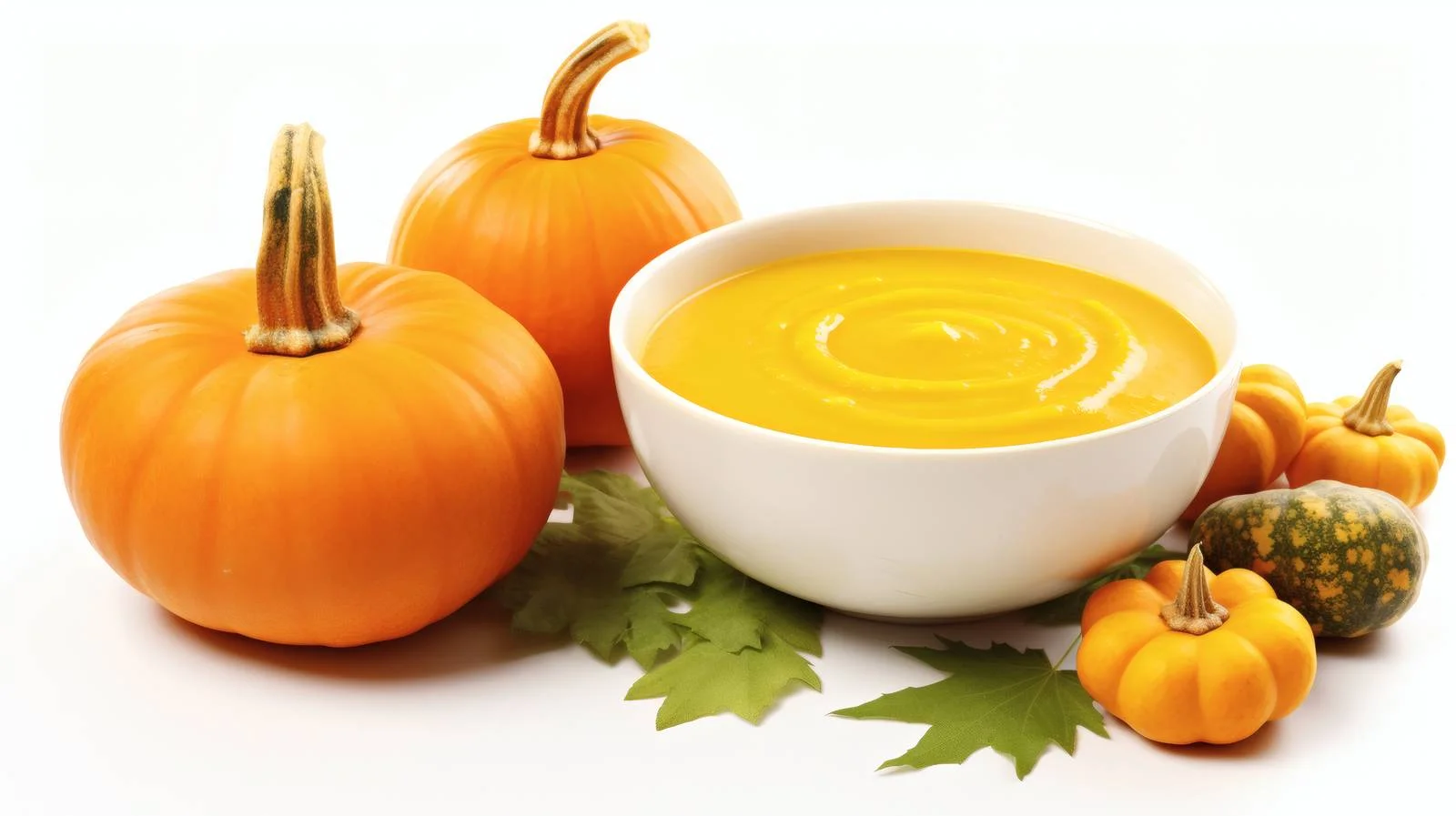 Delicious Pumpkin Soup and Pumpkins on White — free download from Dotvec