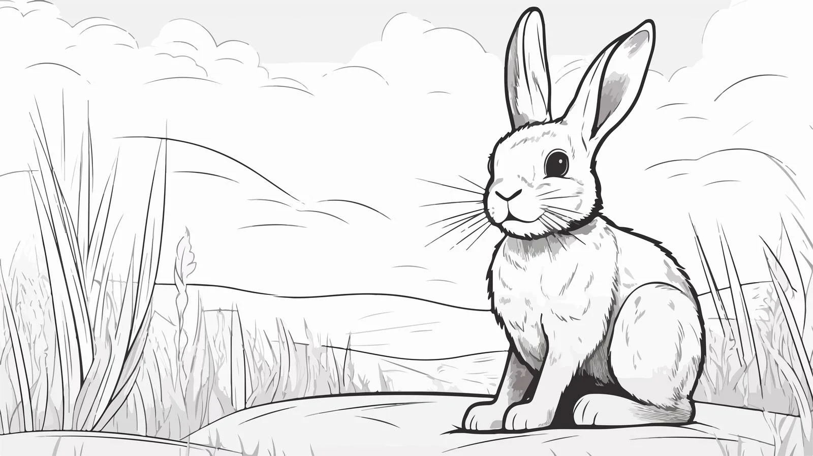 Sketch of Rabbit Bunny in Grass — free download from Dotvec