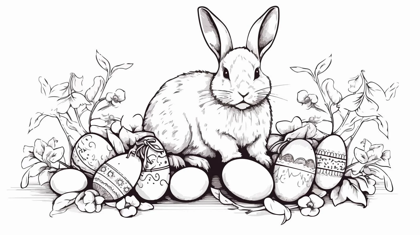Easter Rabbit and Eggs Engraving Illustration — free download from Dotvec
