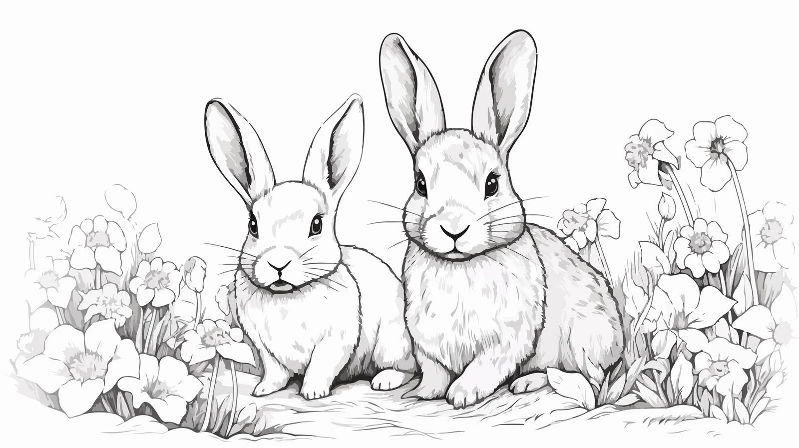 Whimsical Rabbits in Flower Field Cartoon — free download from Dotvec