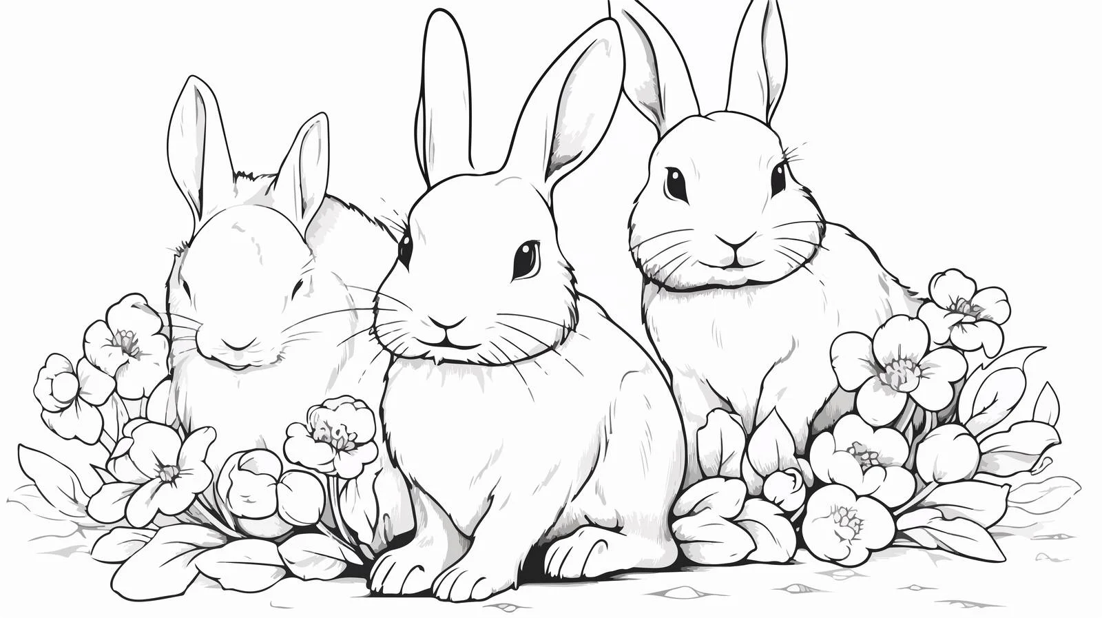 Adorable Rabbits in Flower Sketch Cartoon — free download from Dotvec