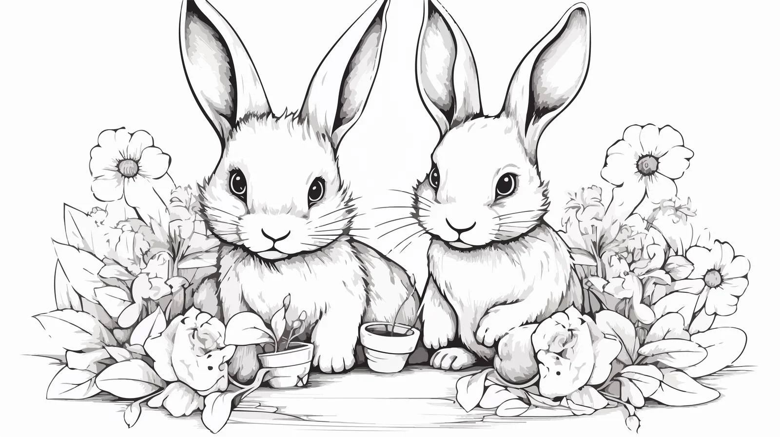 Rabbit in Flowers Cartoon Illustration — free download from Dotvec