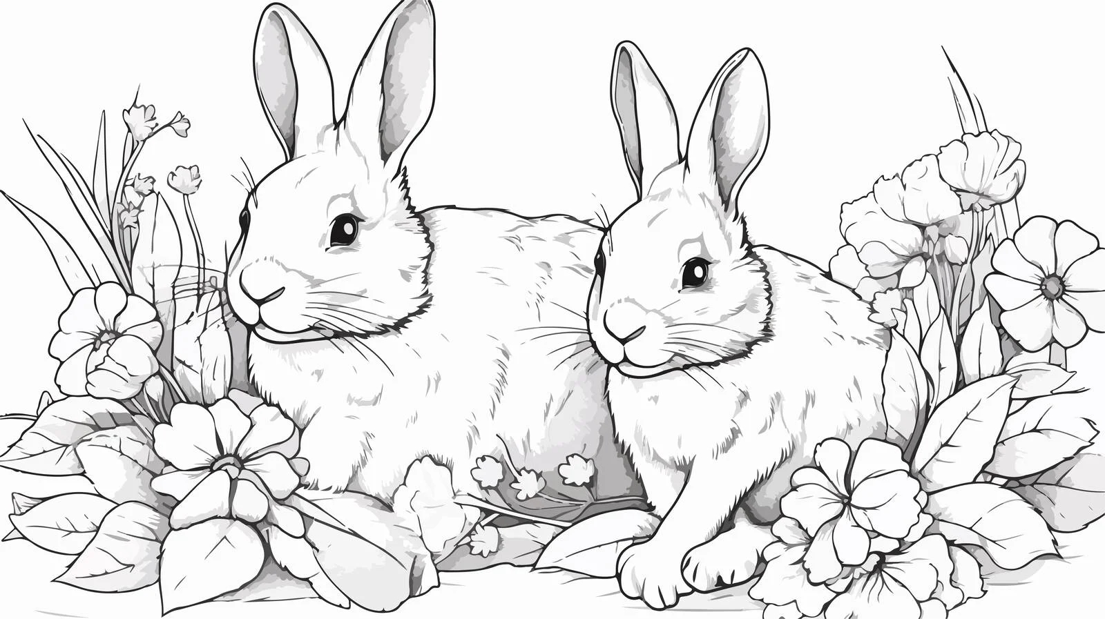 Hand-drawn Rabbits in Flower Sketch — free download from Dotvec