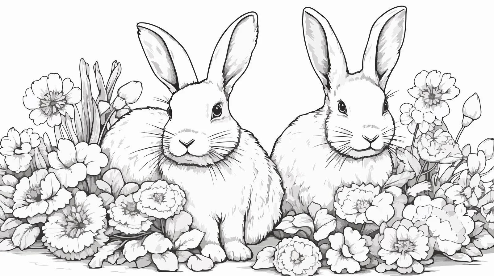 Whimsical Rabbits in Flower Garden Sketch — free download from Dotvec