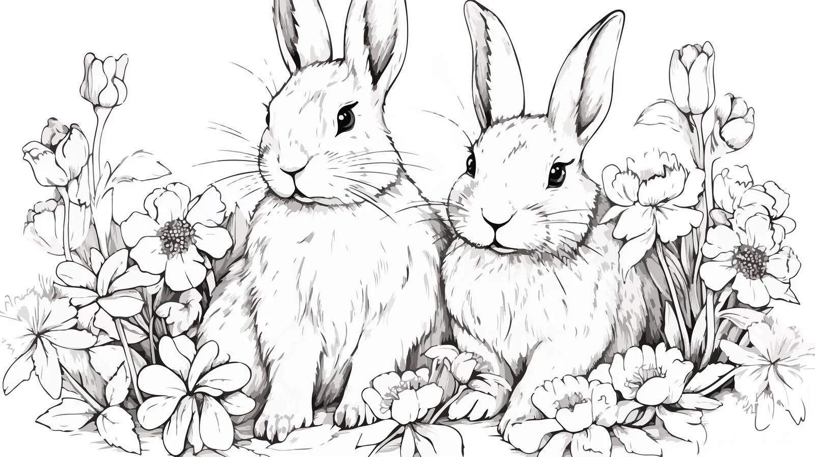 Charming Rabbit Sitting in Flower Sketch — free download from Dotvec