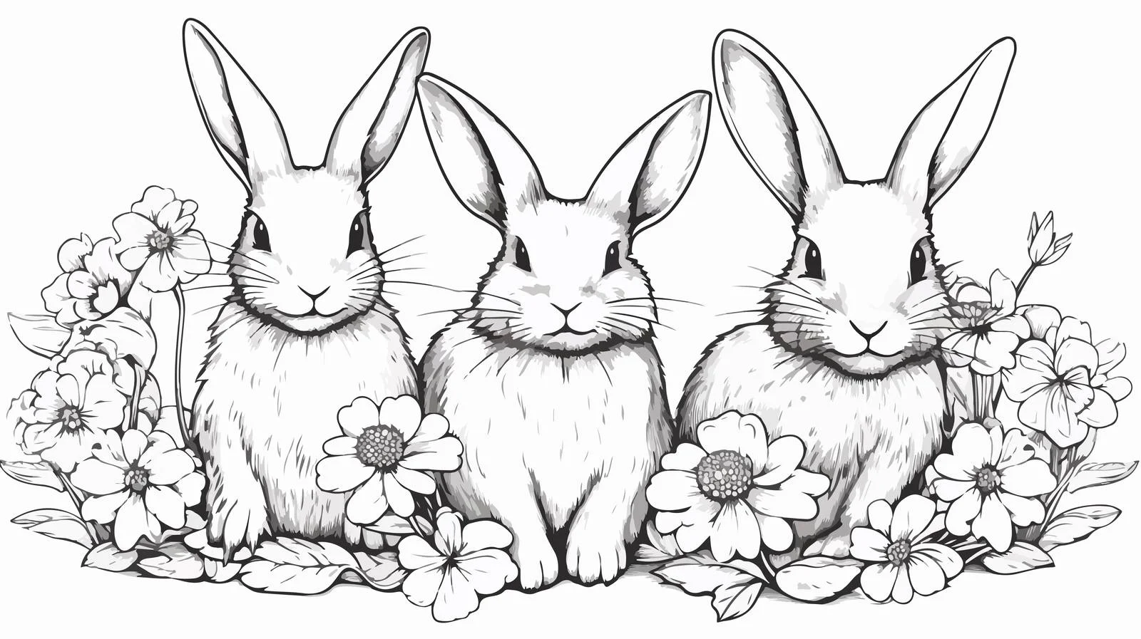 Whimsical Rabbit Sketch in Flower Field — free download from Dotvec