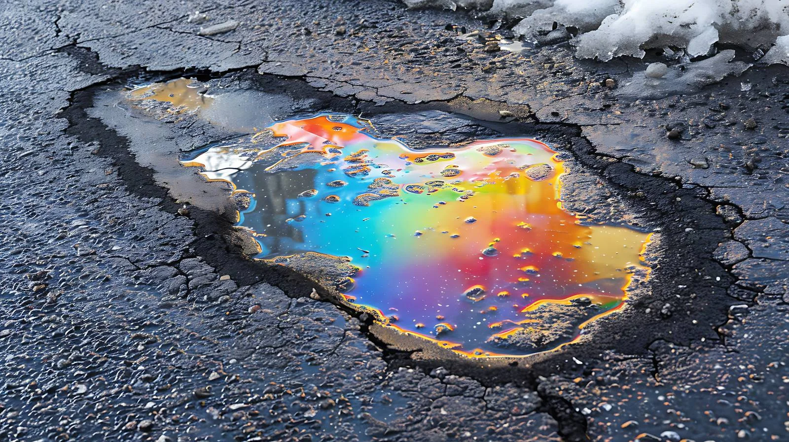 Vibrant rainbow gas stain on asphalt — free download from Dotvec