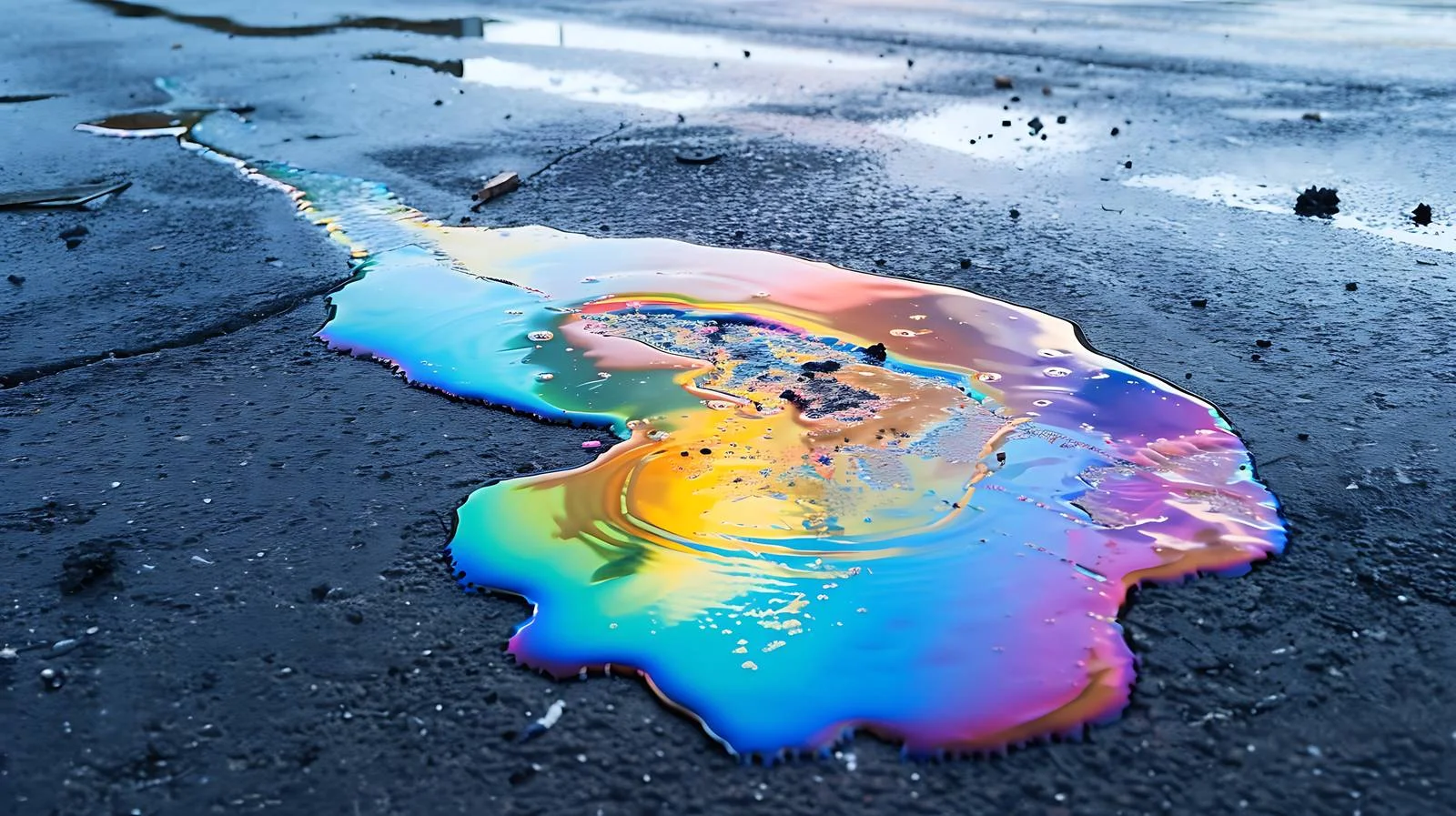 Vibrant gasoline rainbow stain on asphalt — free download from Dotvec