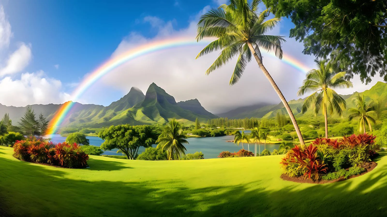 Vibrant Rainbow over Hoomaluhia Botanical Garden — free download from Dotvec