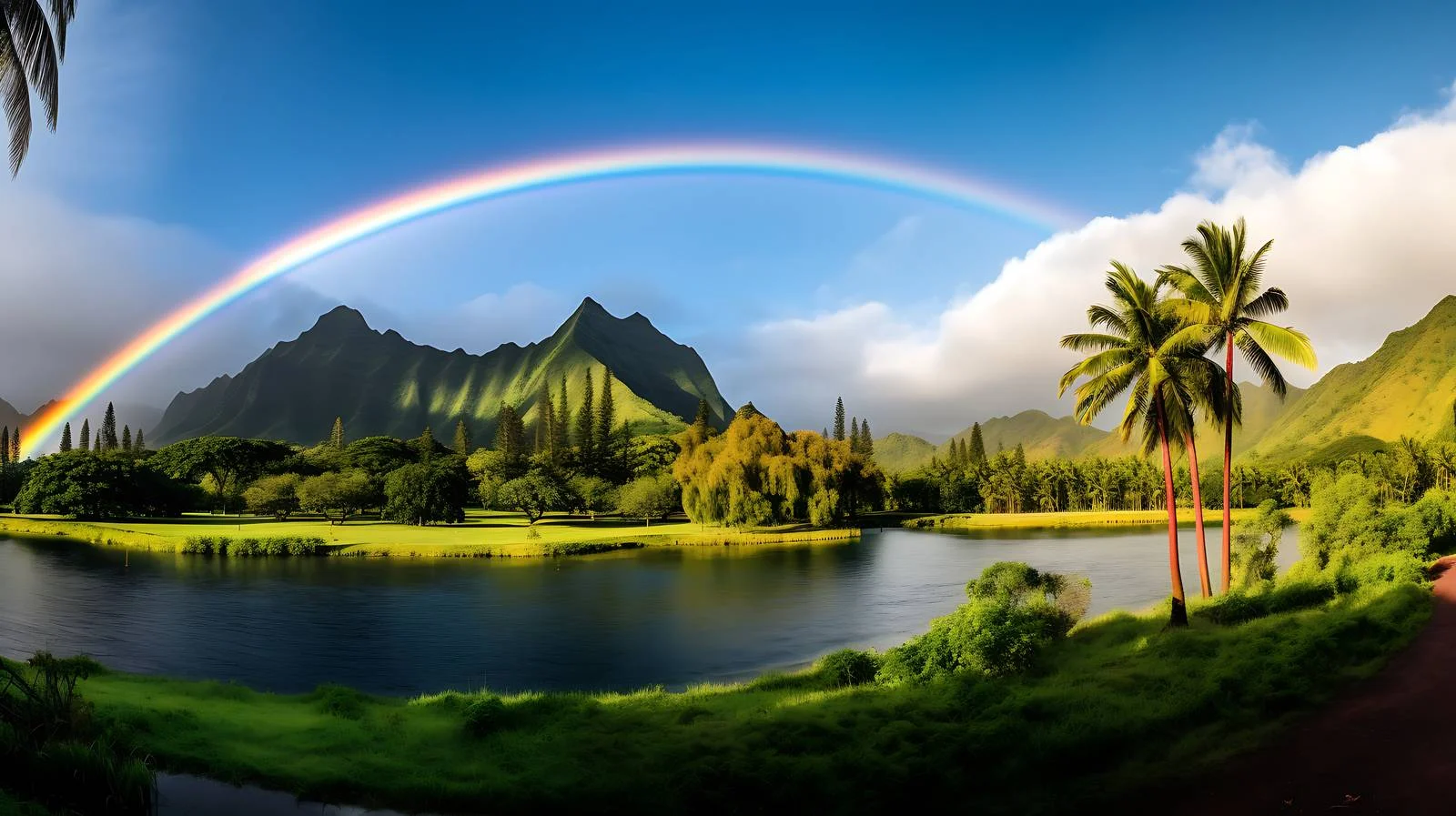Vibrant Rainbow above Hoomaluhia Botanical Garden — free download from Dotvec