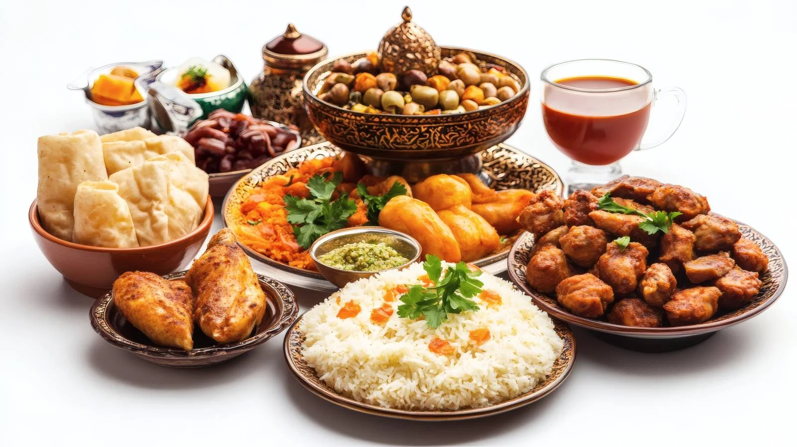 Elegant Ramadan Iftar Dishes on White Background – free iftar image from Dotvec