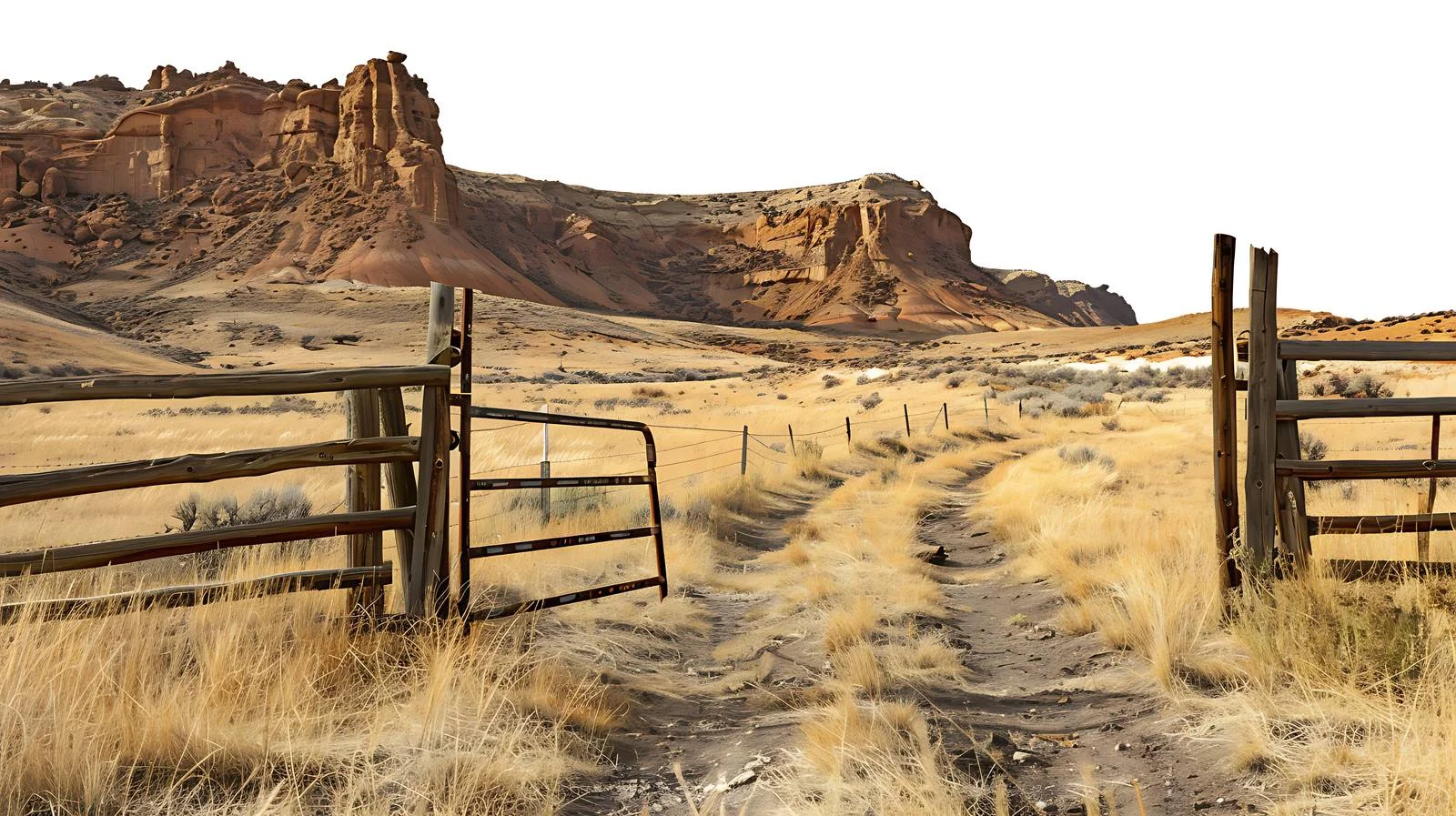 Wyoming Ranch Gate Overlooking Isolated Cliffs — free download from Dotvec