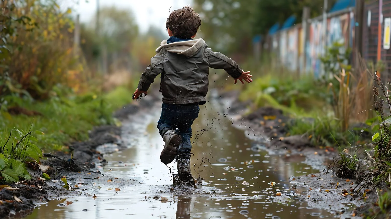 Youth leaping over murky canal water — free download from Dotvec