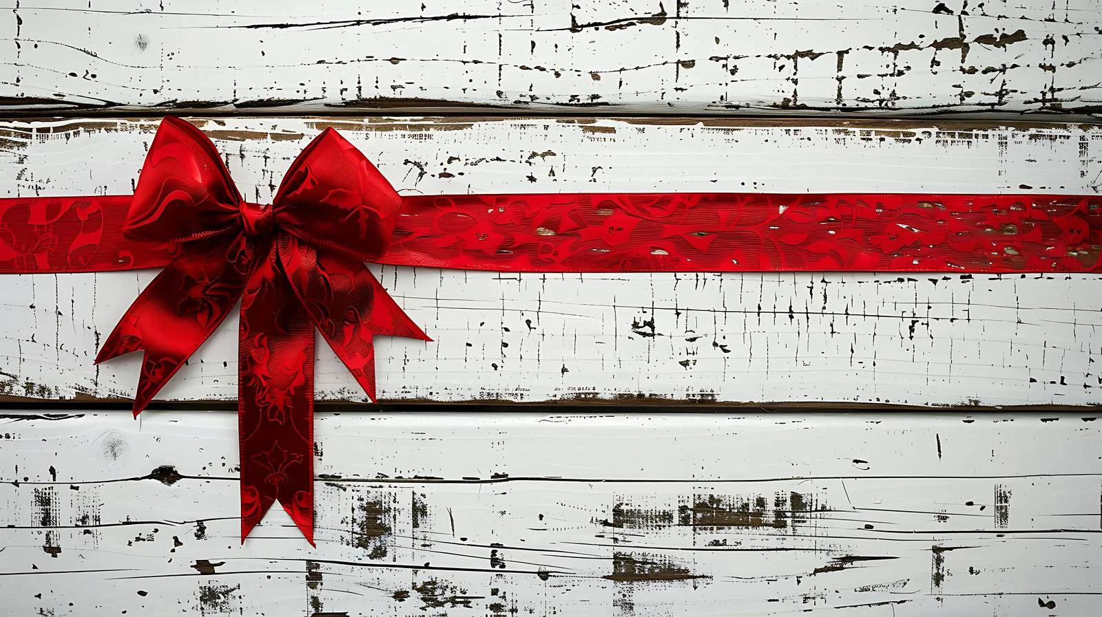 Elegant Red Christmas Bow on Vintage White Wood — free download from Dotvec