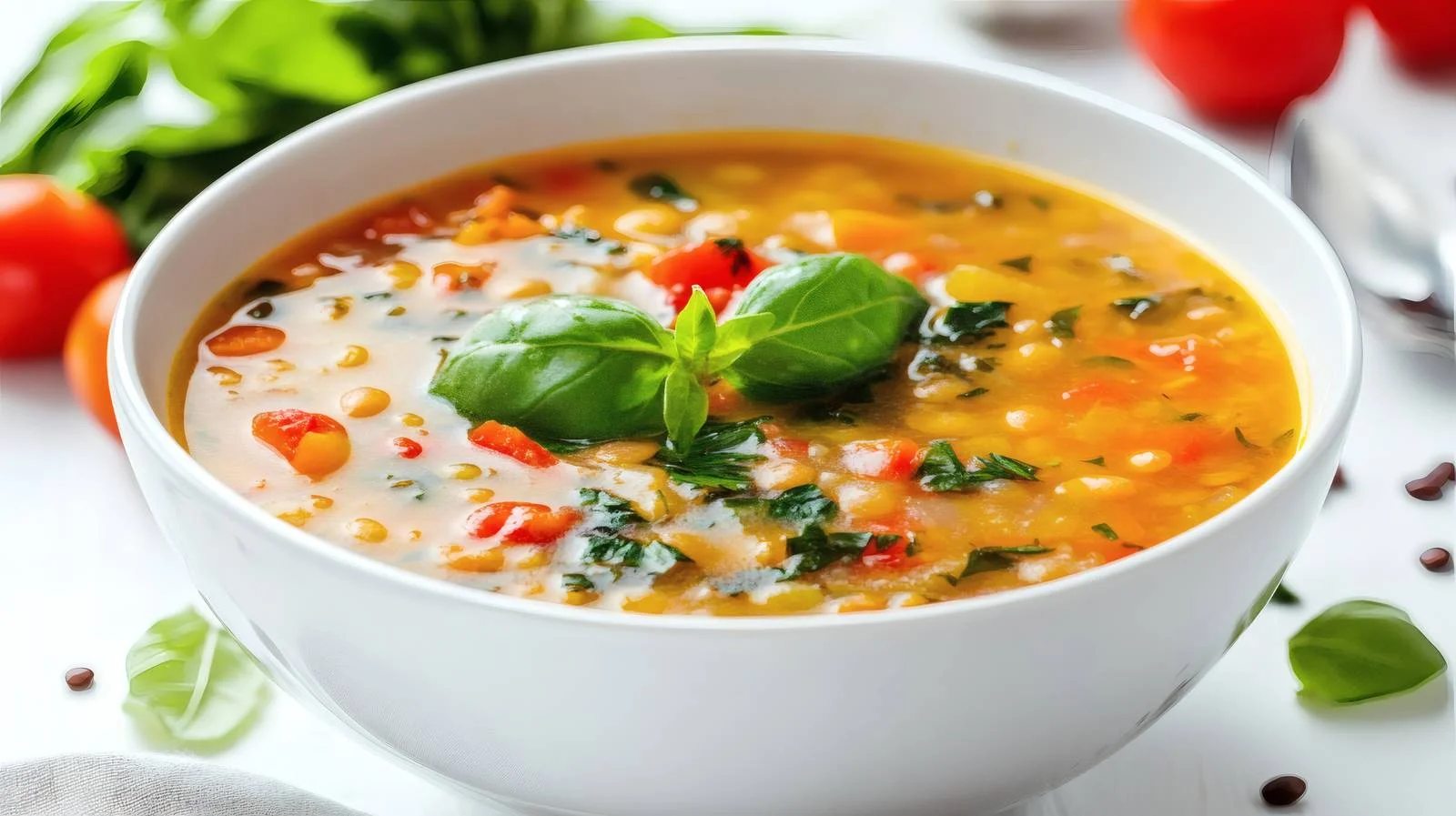 Vibrant Red Lentil Veggie Soup Display — free download from Dotvec