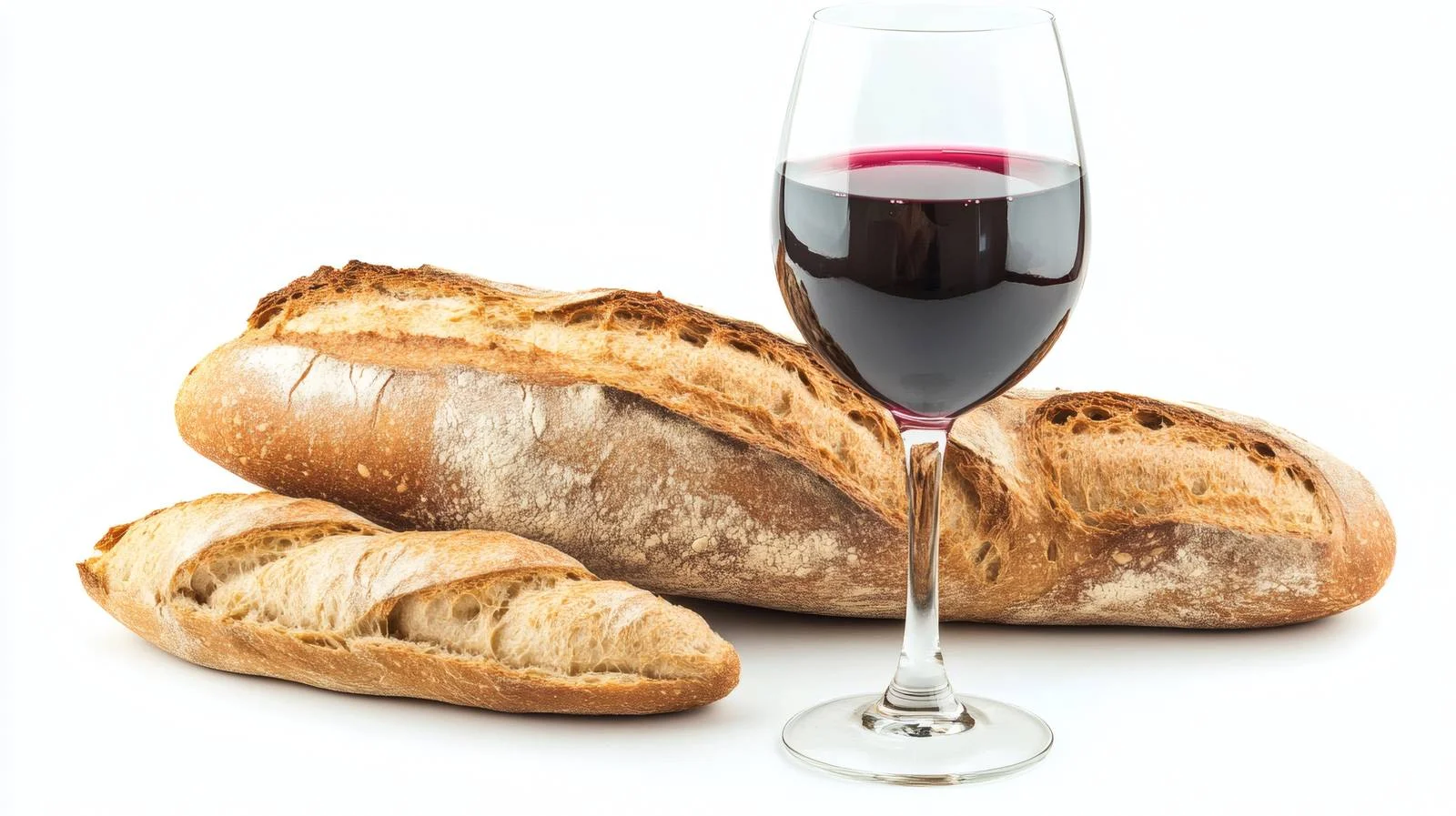 Elegant Red Wine and Bread on White — free download from Dotvec
