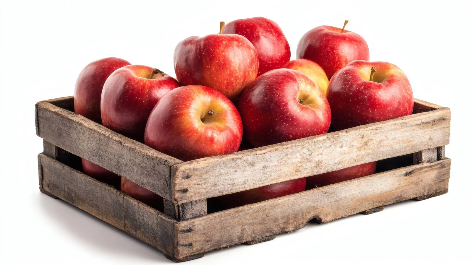 Vibrant Red Apples in Wooden Crate on White Background — free download from Dotvec