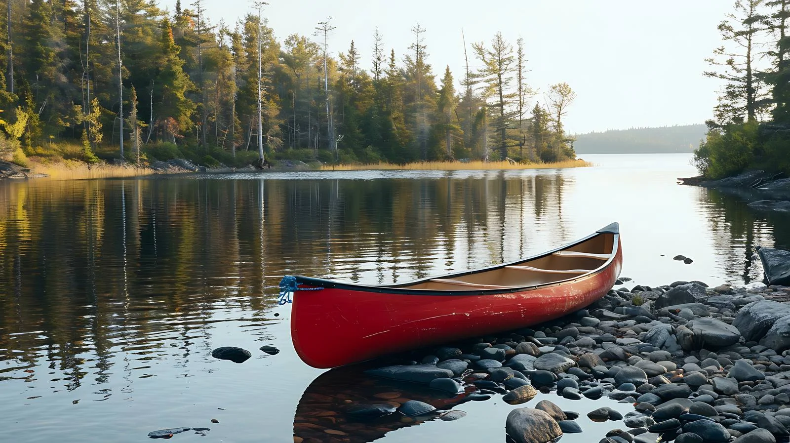 Tranquil Red Canoe by Serene Lake — free download from Dotvec