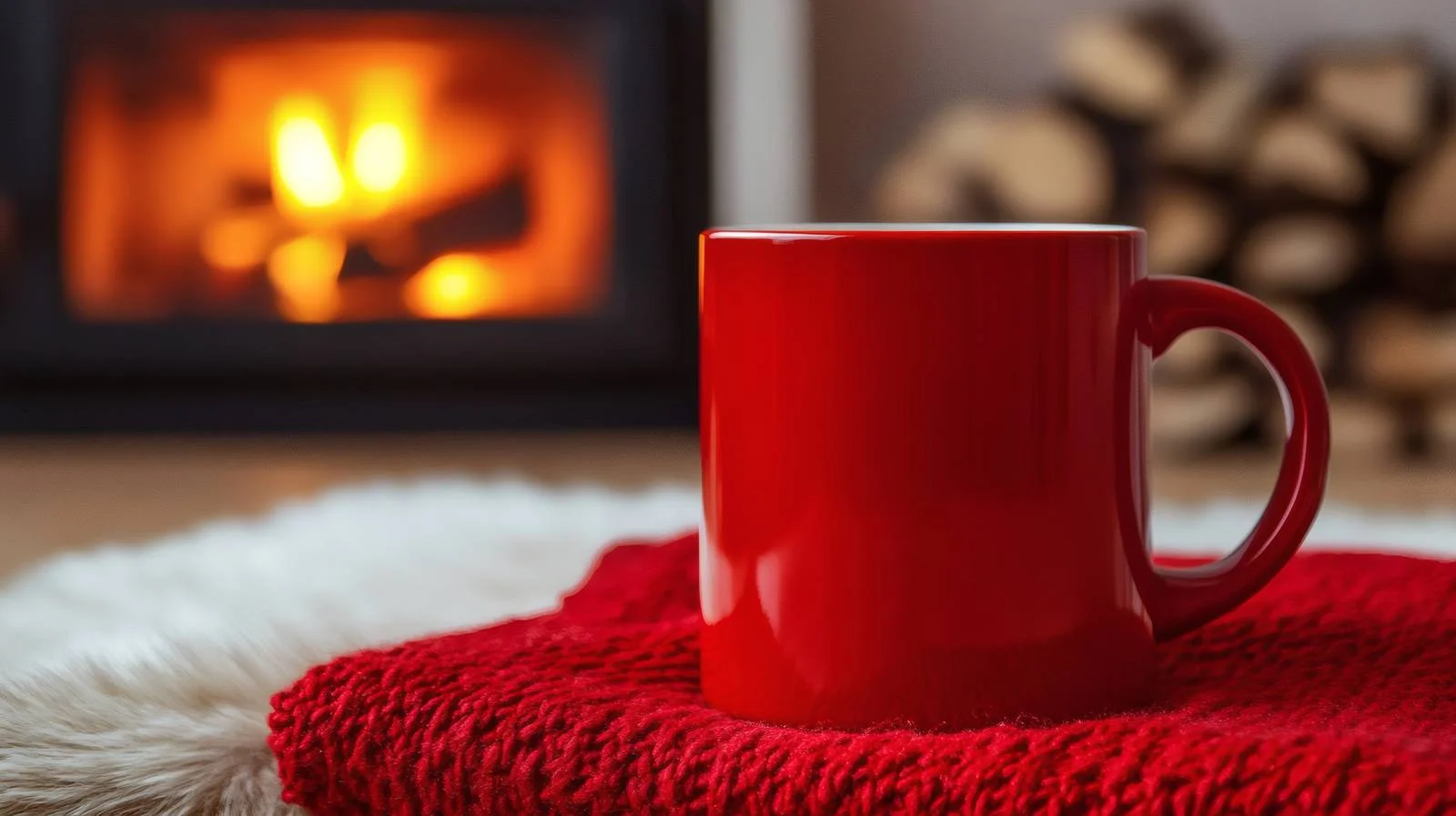 Cozy Red Mug by Fireplace Ambiance — free download from Dotvec