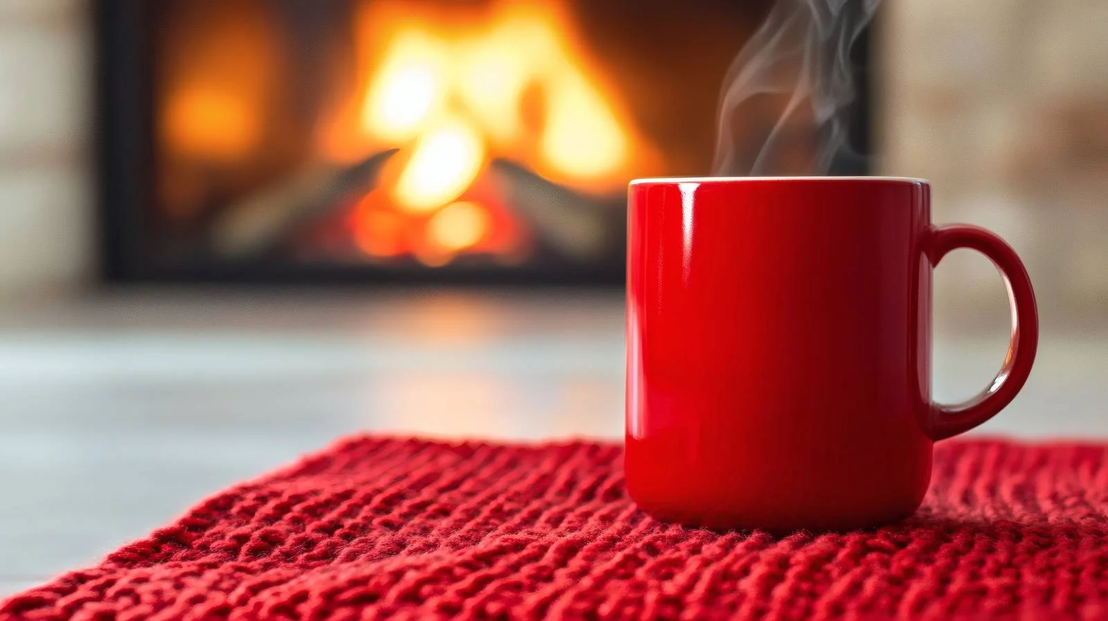 Cozy Red Mug by Fireplace — free download from Dotvec