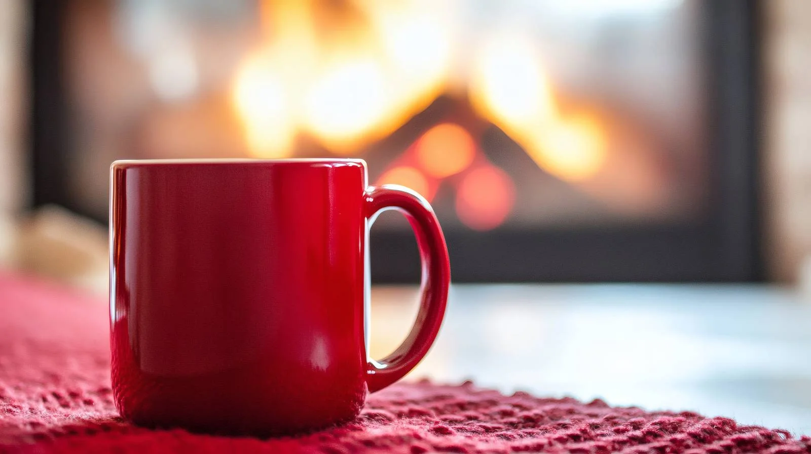 Cozy Red Mug by Fireplace Scene — free download from Dotvec