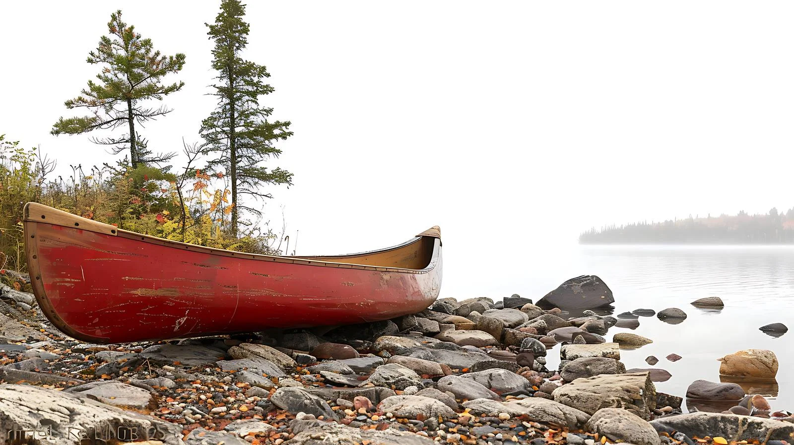 Serene red wood canoe by Boundary Waters — free download from Dotvec
