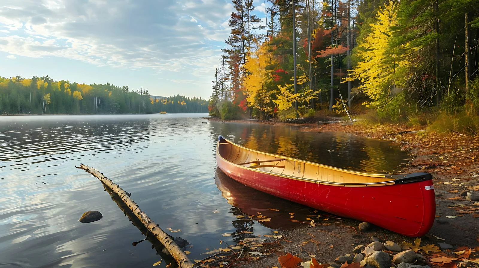 Serene red wooden canoe by Boundary Waters — free download from Dotvec