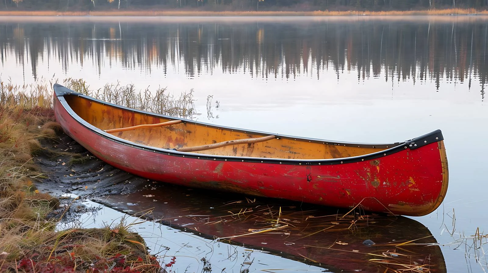 Serene Red Wood Canoe by Boundary Waters — free download from Dotvec