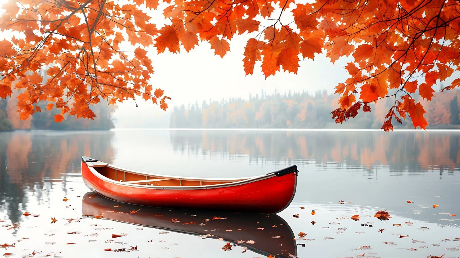 Tranquil Red Canoe on Serene Lake — free download from Dotvec