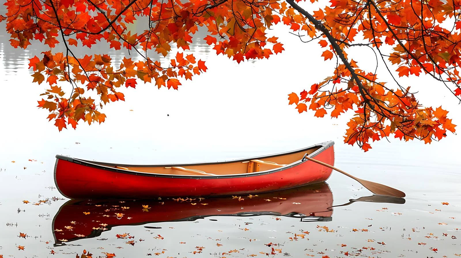 Tranquil Lake Scene with Red Canoe — free download from Dotvec