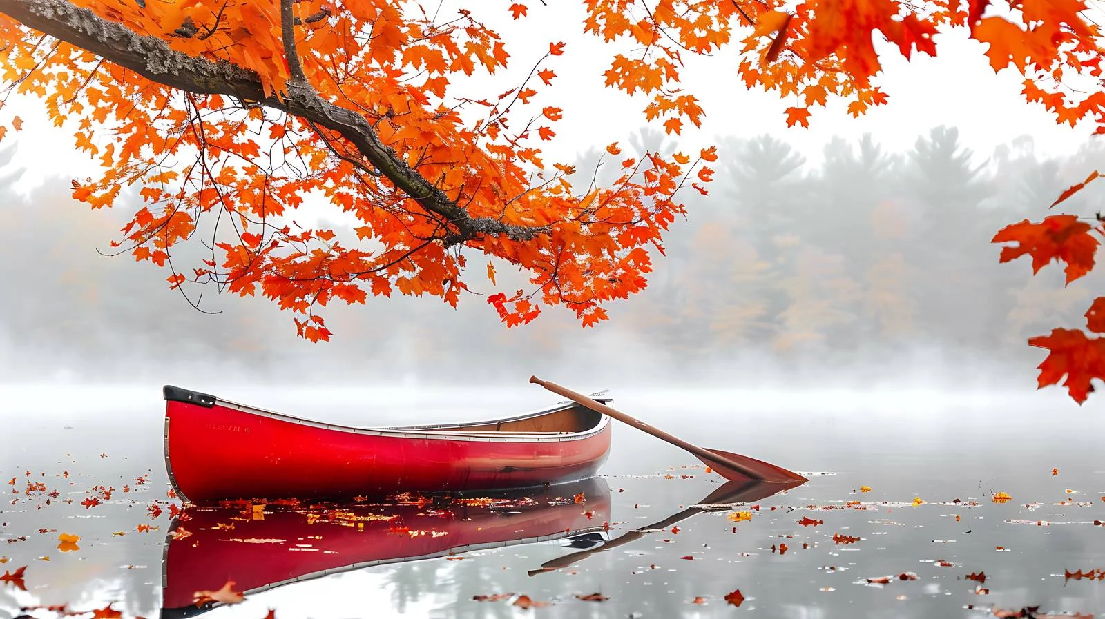 Tranquil Red Canoe by Serene Maple Lake — free download from Dotvec