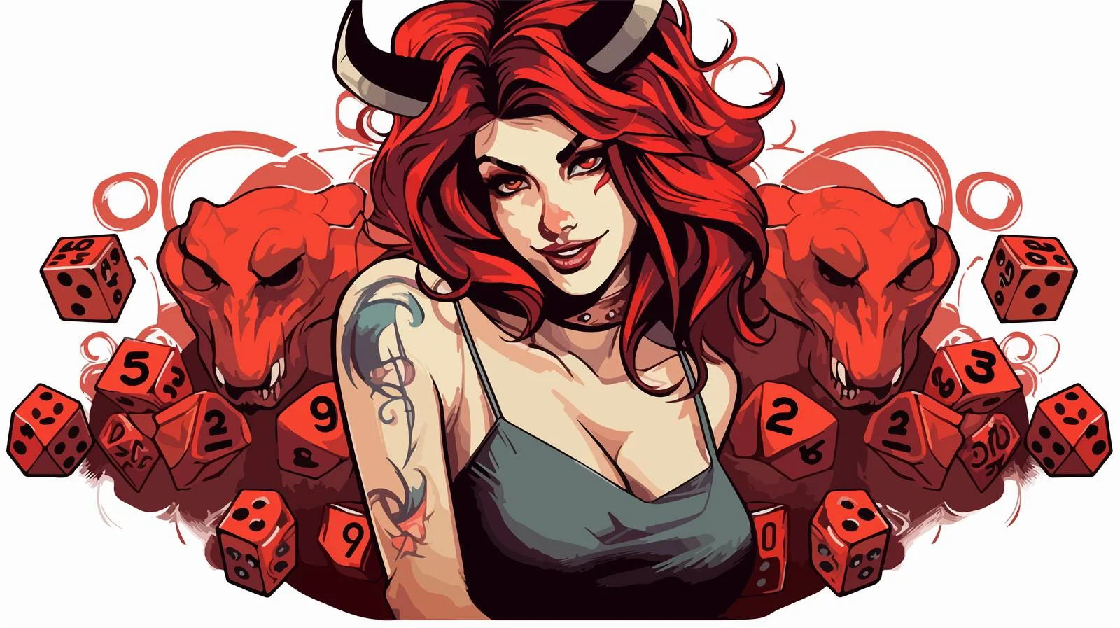 Vintage Tiefling D20 Tattoo Art — free download from Dotvec