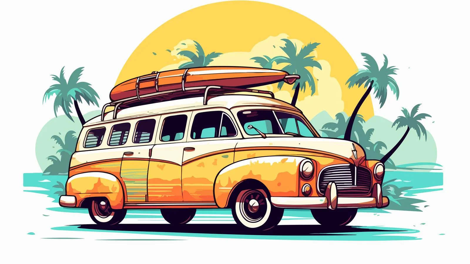 Vintage Car Surfboard Summer Vacation — free download from Dotvec