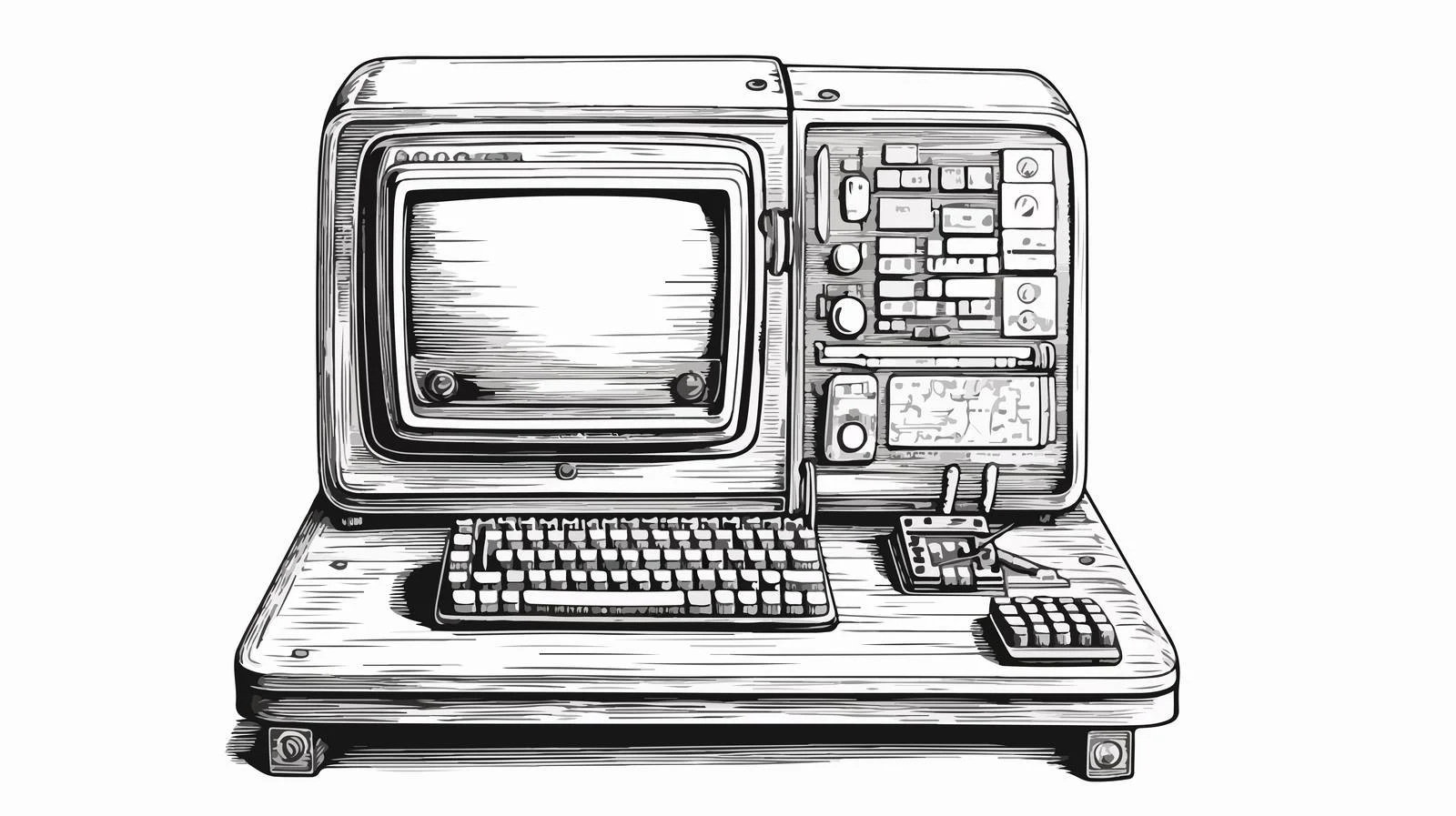 Vintage Computer Engraved Sketch Illustration — free download from Dotvec