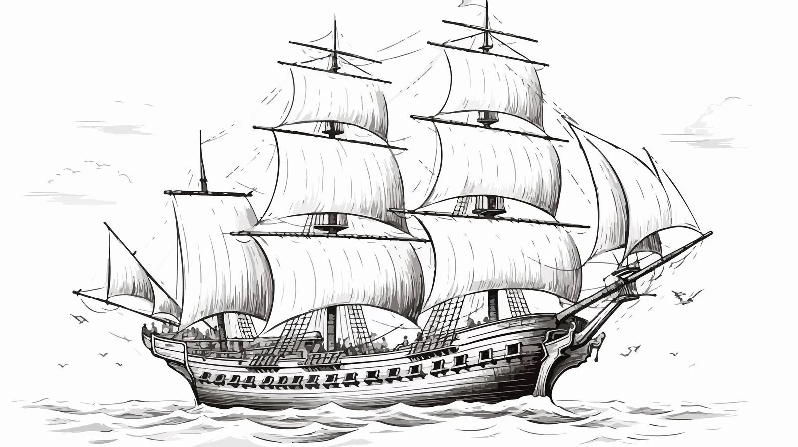 Vintage Pirate Ship Drawing — free download from Dotvec