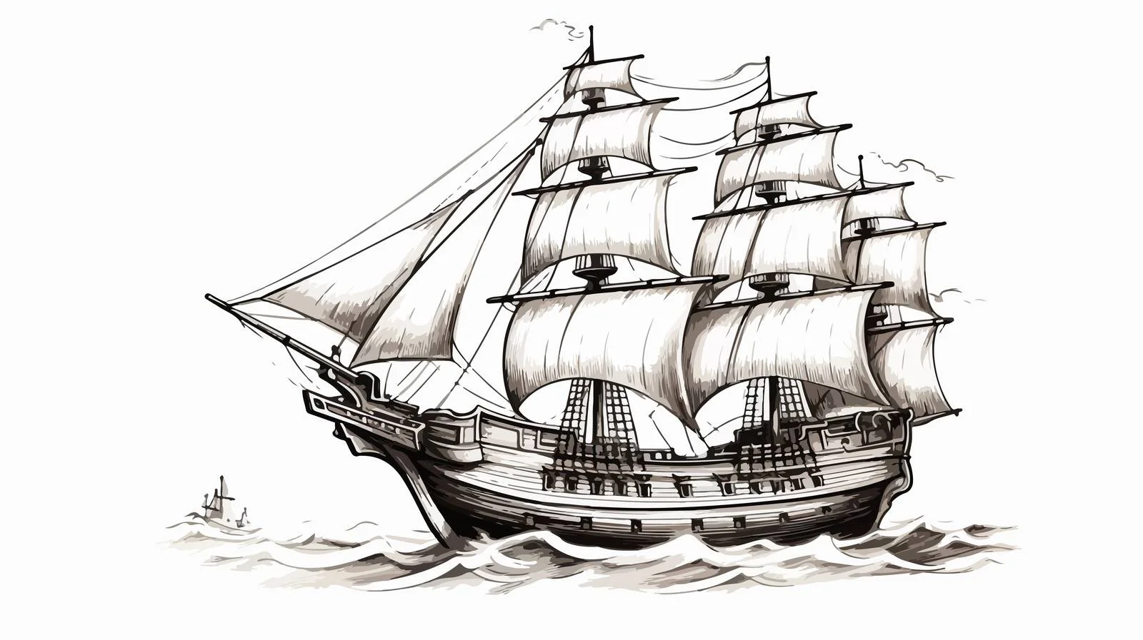 Hand-drawn Retro Pirate Ship Sketch — free download from Dotvec