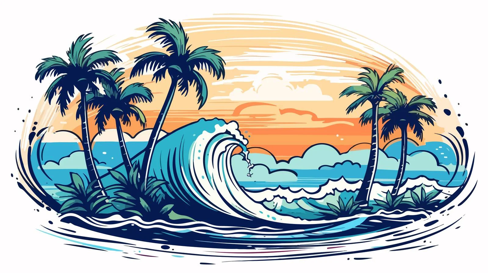 Tropical Wave Surfboard Scene — free download from Dotvec