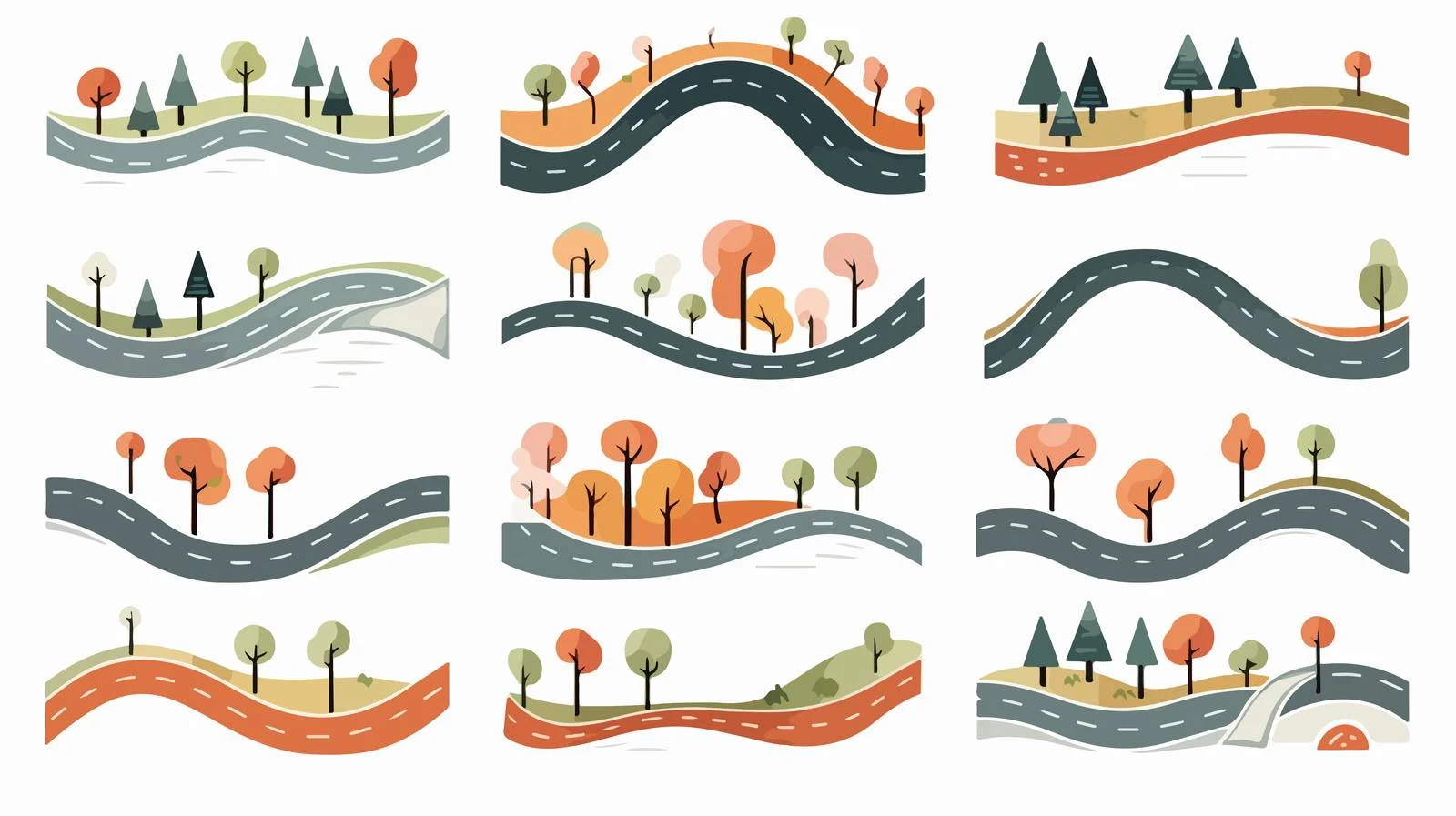 Travel Mapping Road Pattern Set Curve — free download from Dotvec