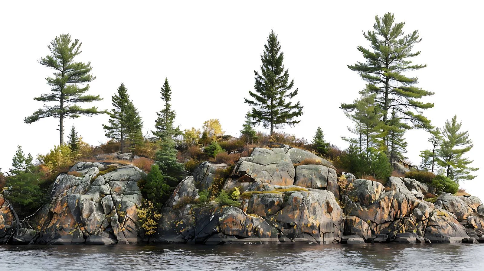 Tranquil Rocky Shoreline with Pine Trees — free download from Dotvec