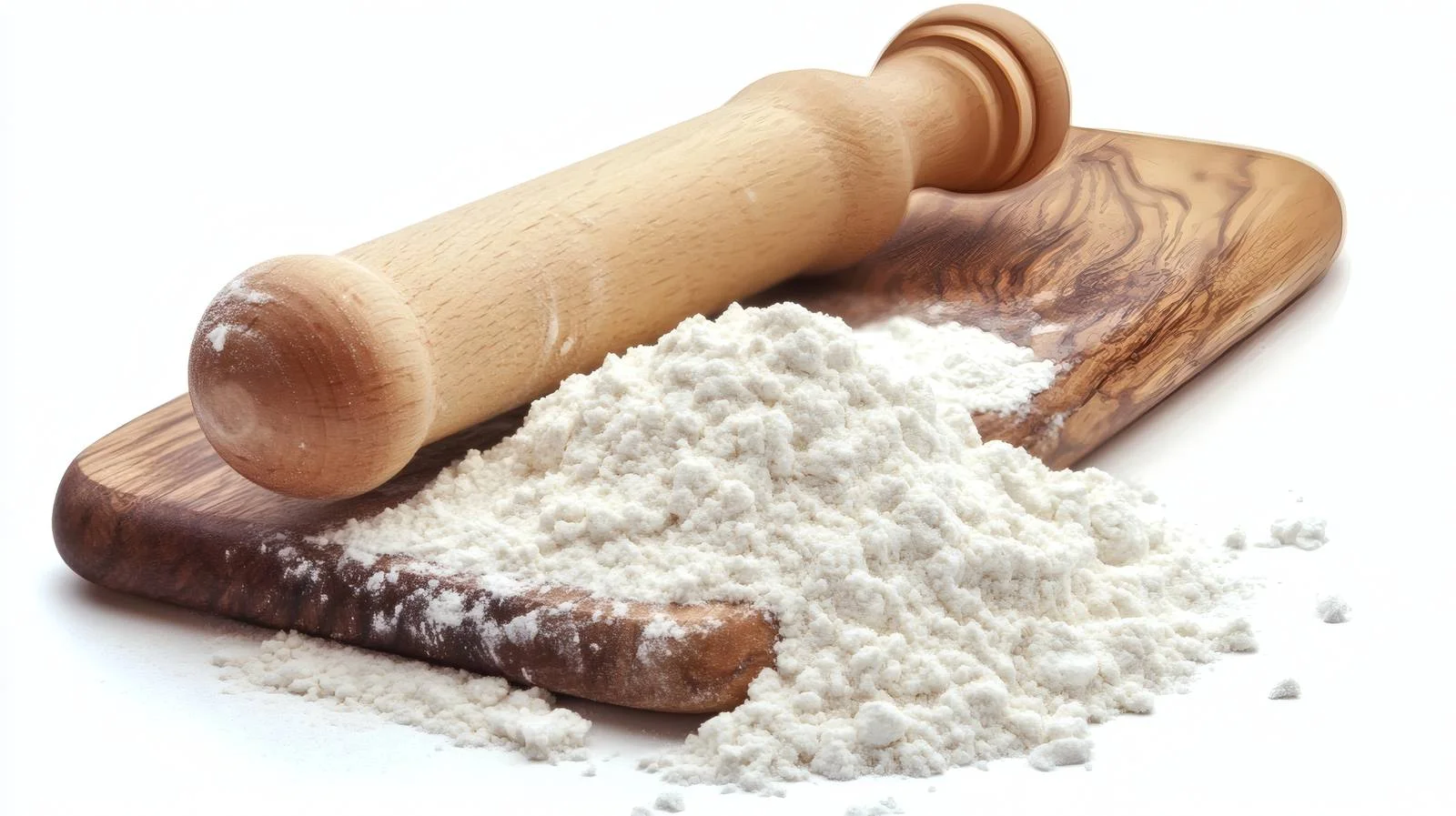Wooden rolling pin and flour on board — free download from Dotvec