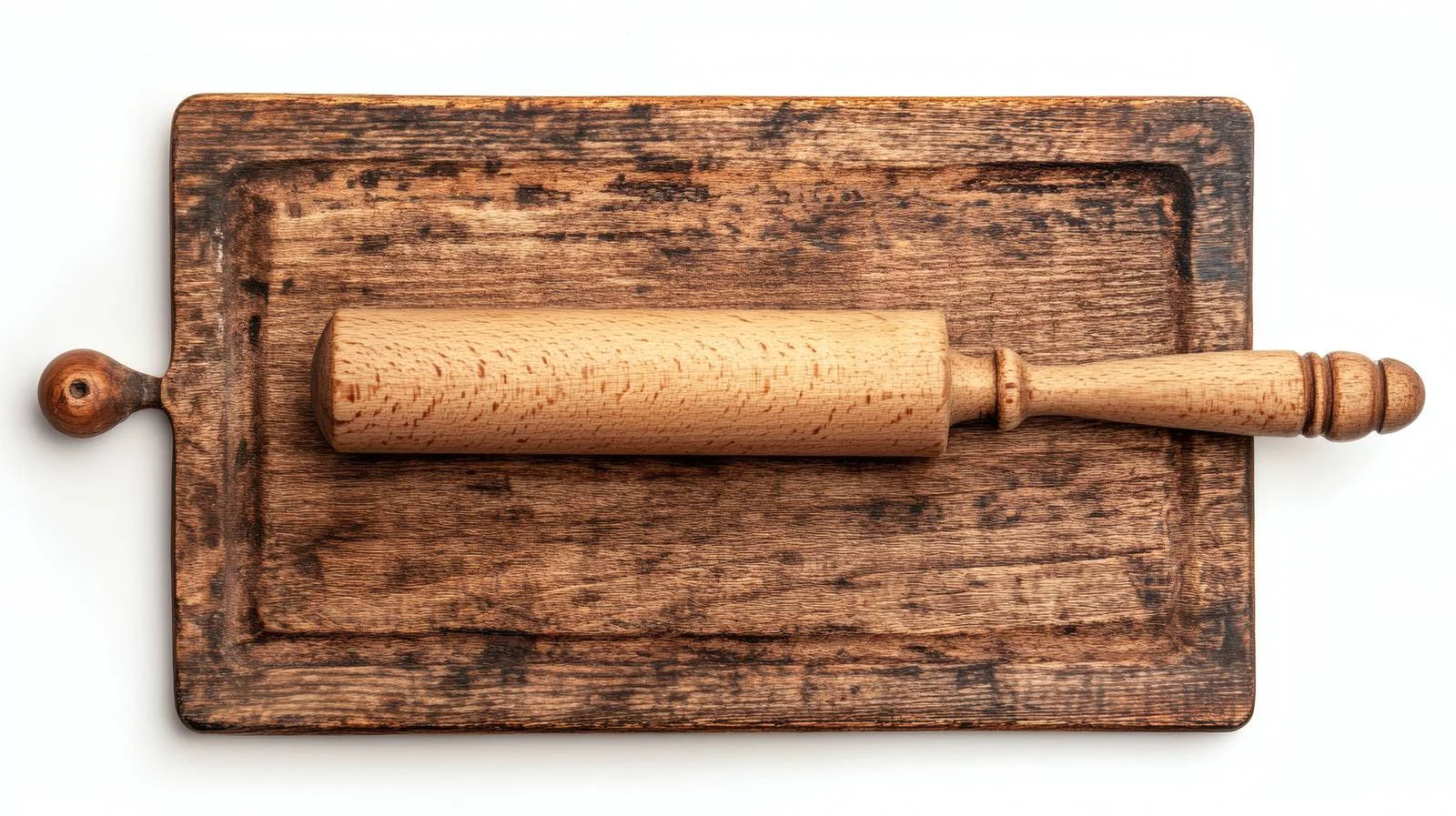 Vintage Rolling Pin on Wooden Kitchen Board — free download from Dotvec