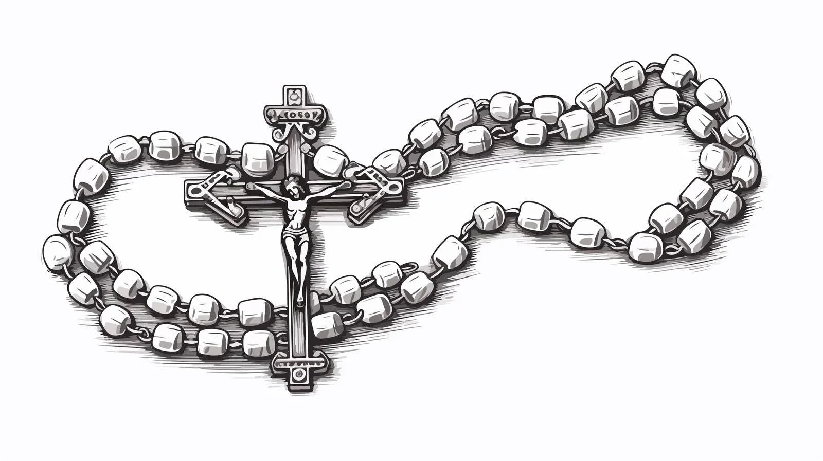 Hand-Drawn Rosary with Cross Sketch — free download from Dotvec