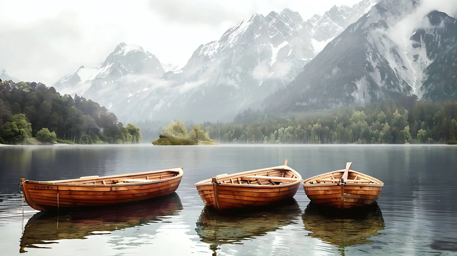 Tranquil rowboats on lake near mountains — free download from Dotvec